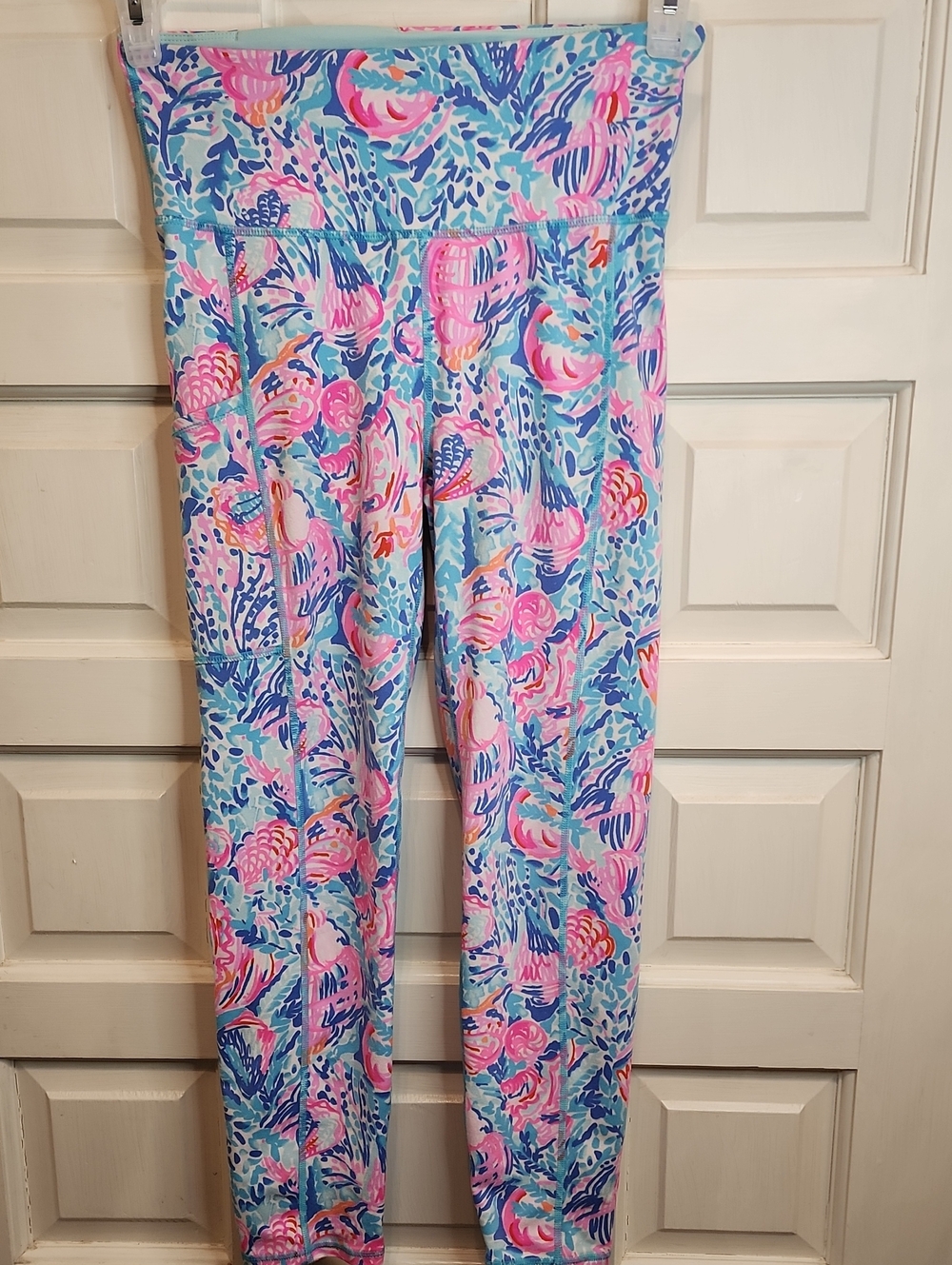 Lilly Pulitzer LUXLETIC Pastel Floral Leggings Light Blue, Pink & Coral Colorful